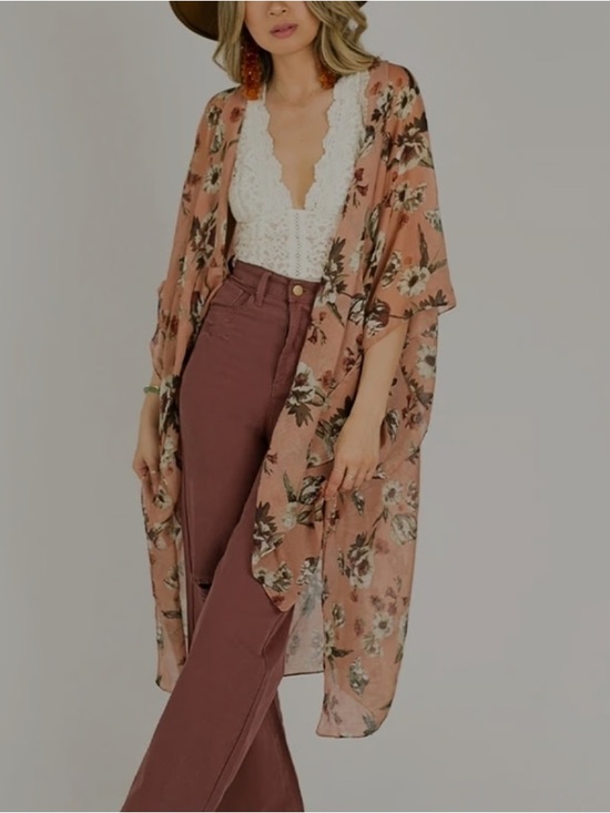 Joyfolie Other - Joyfolie Dusty Rose Floral Bohemian Kimono Sz L